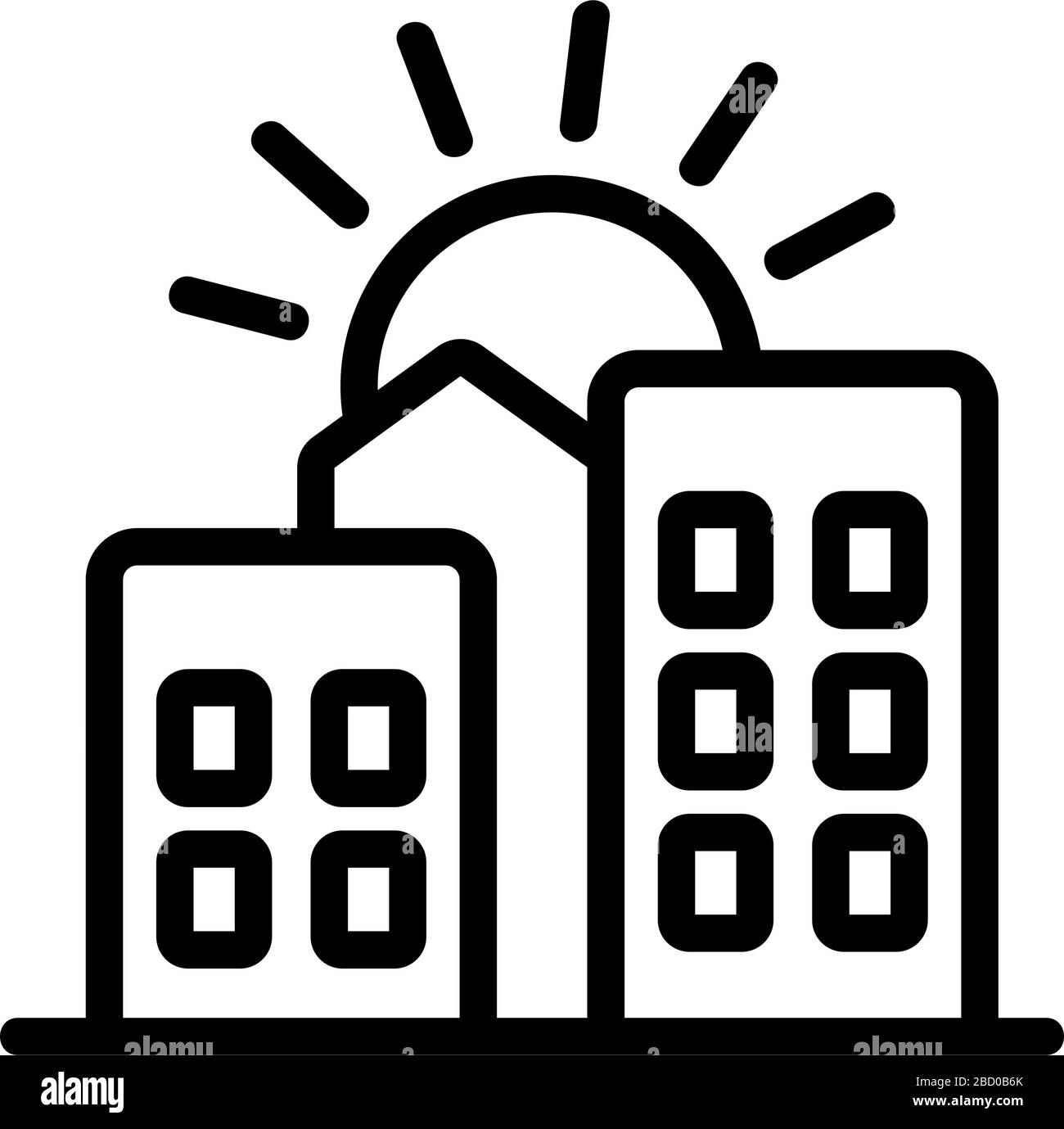 sunset city home icon vector outline illustration Stock Vector