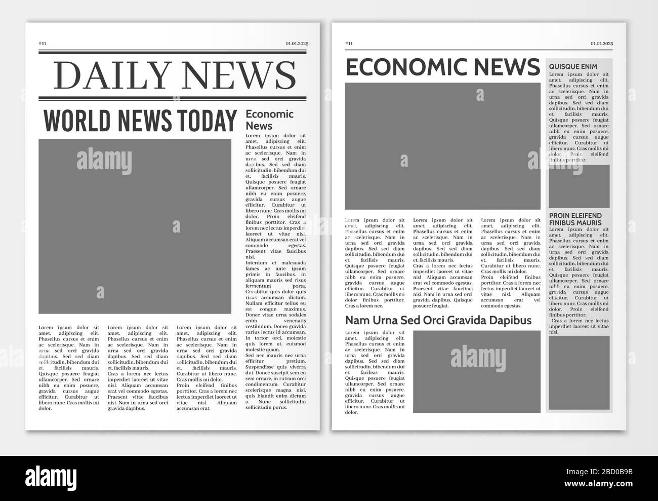 Newspaper pages template. News paper headline vector mockup. Tabloid journal simple background. Newsprint modern style. Stock Vector
