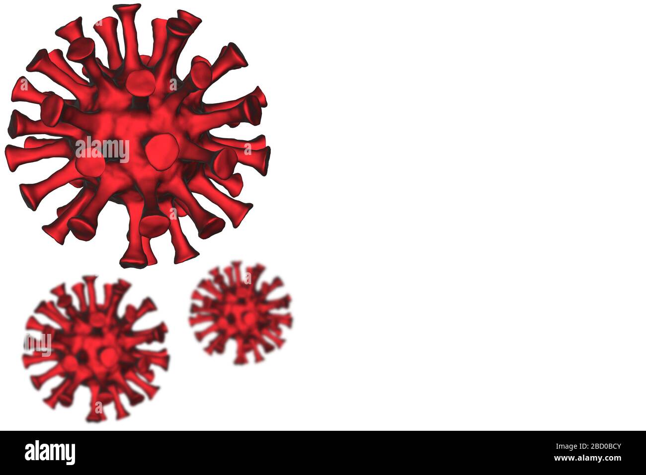 3d model of a corona virus coronavirus covid 19 RNA virus against a plain background allowing room for text Stock Photo