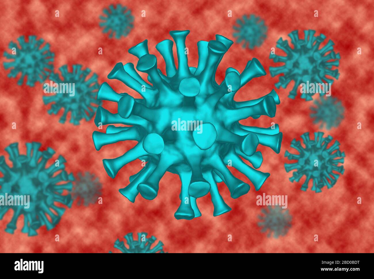 3d model of a corona virus / covid 19  RNA virus pathogen against a colourful background Stock Photo