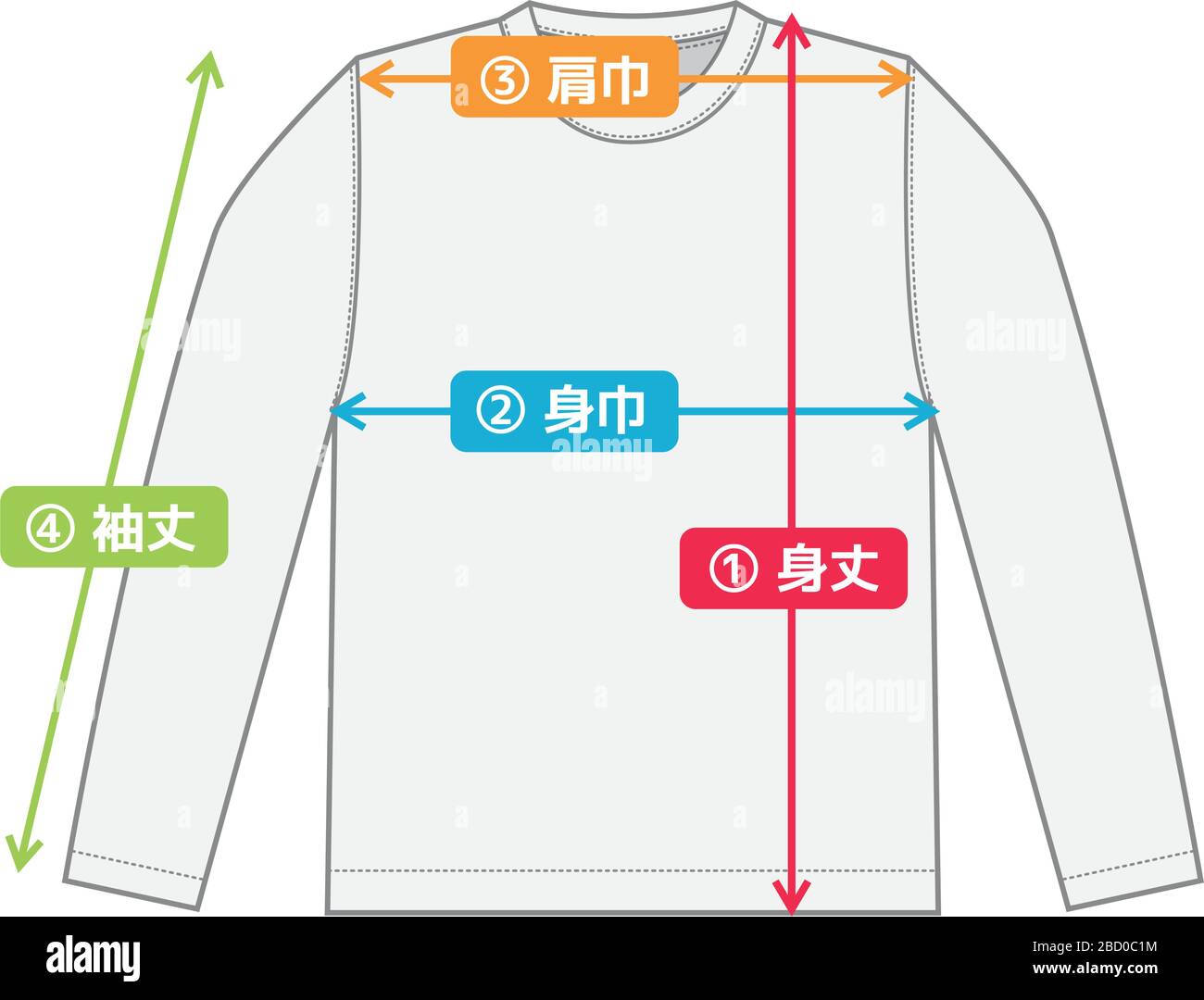 long sleeve tshirt illustration for size chart Stock Vector Image