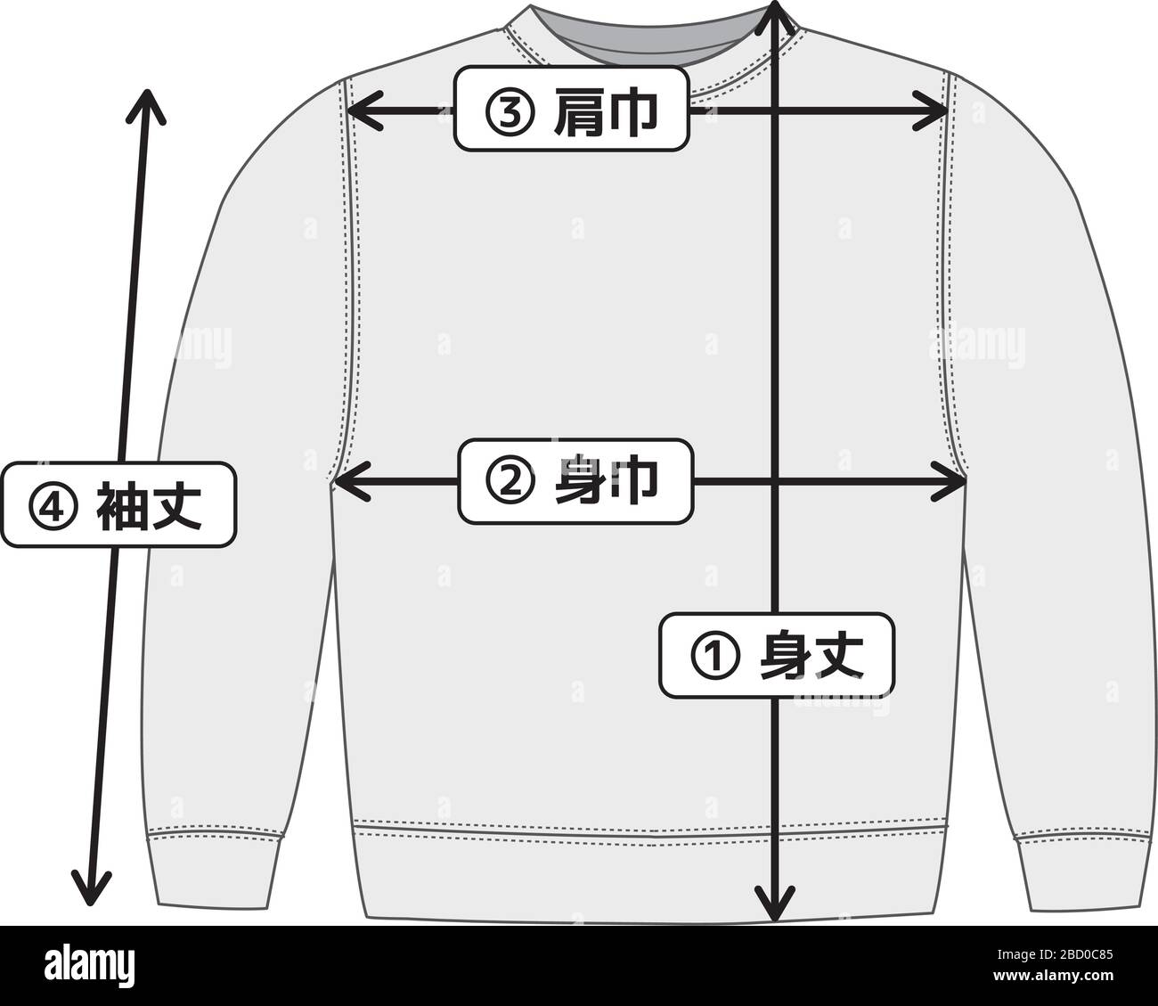 sweatshirt illustration for size chart Stock Vector