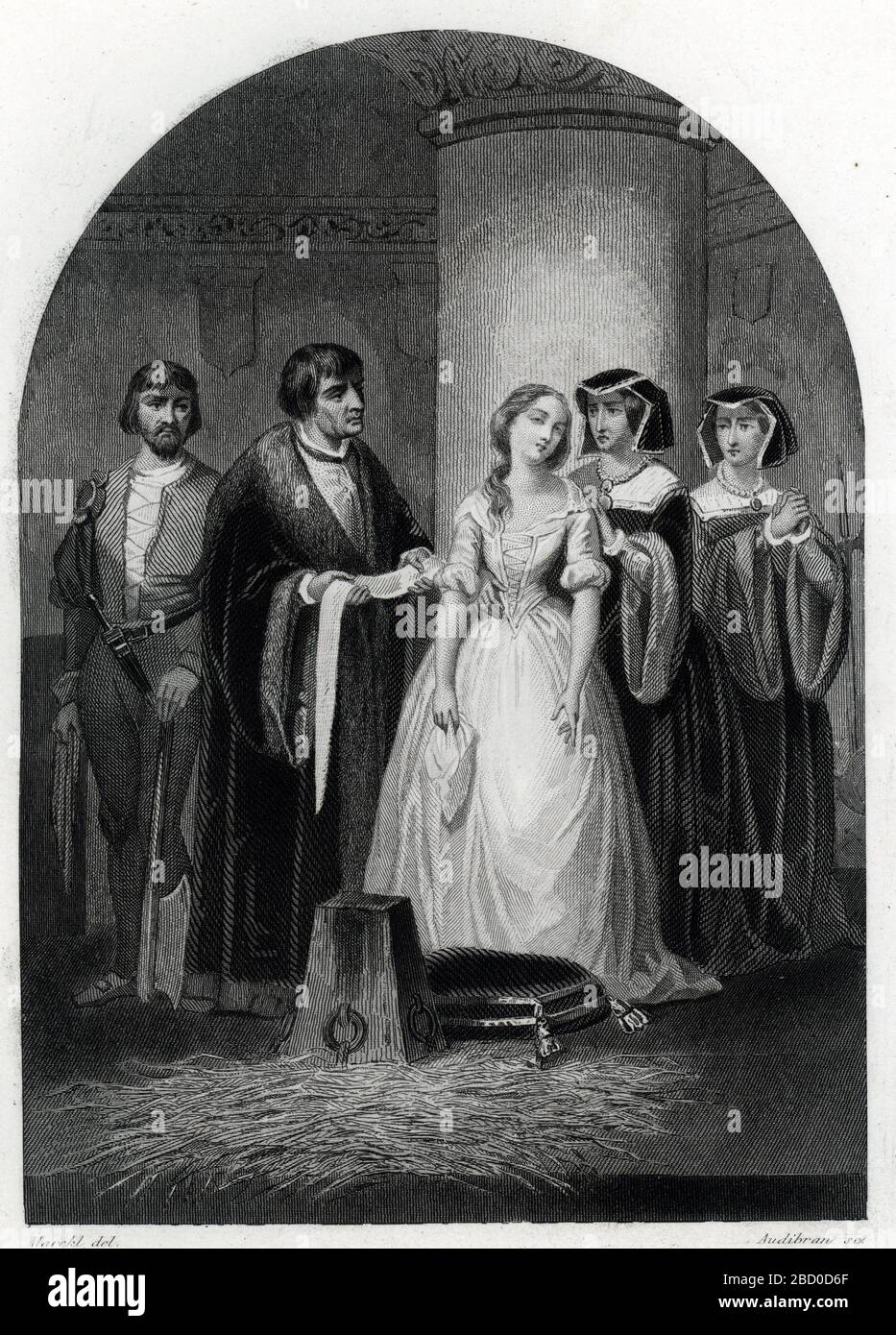 L'execution de Lady Jane Grey (Jeanne Grey) (1537-1554) Jane Grey fut executee en 1554 a la Tour de Londres' (Execution of Lady Jane Grey) Gravure tir Stock Photo