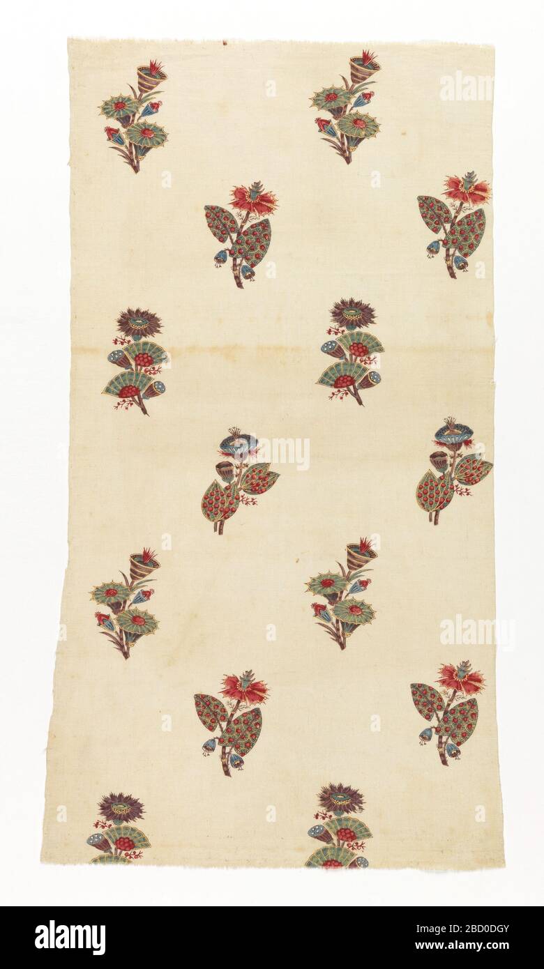 Textile. Research in ProgressWhite fragment with a detached design of multicolored flower clusters, berries and seed pods arranged in staggered rows. Textile Stock Photo