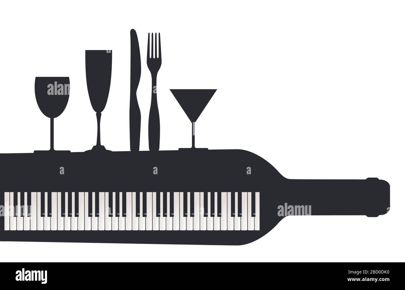 Live music with piano and dinner - vector illustration Stock Vector