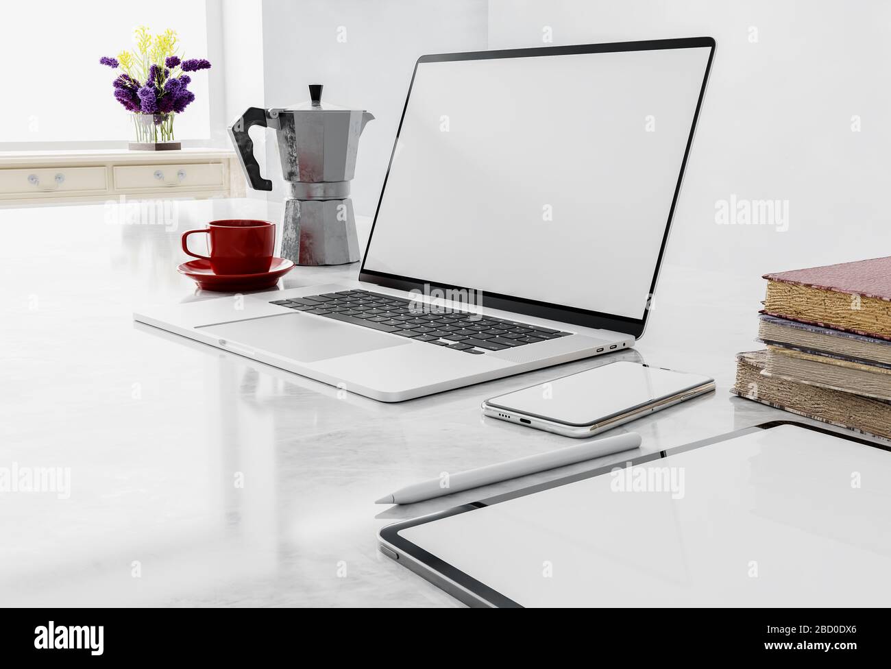 Laptop working from home ,Front view of workpark with blank laptop