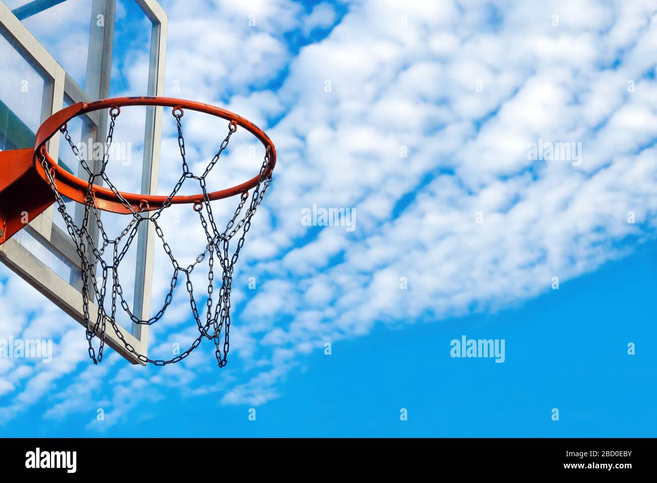 concept of goal in game sports. basketball basket. openair basketball court. background Stock