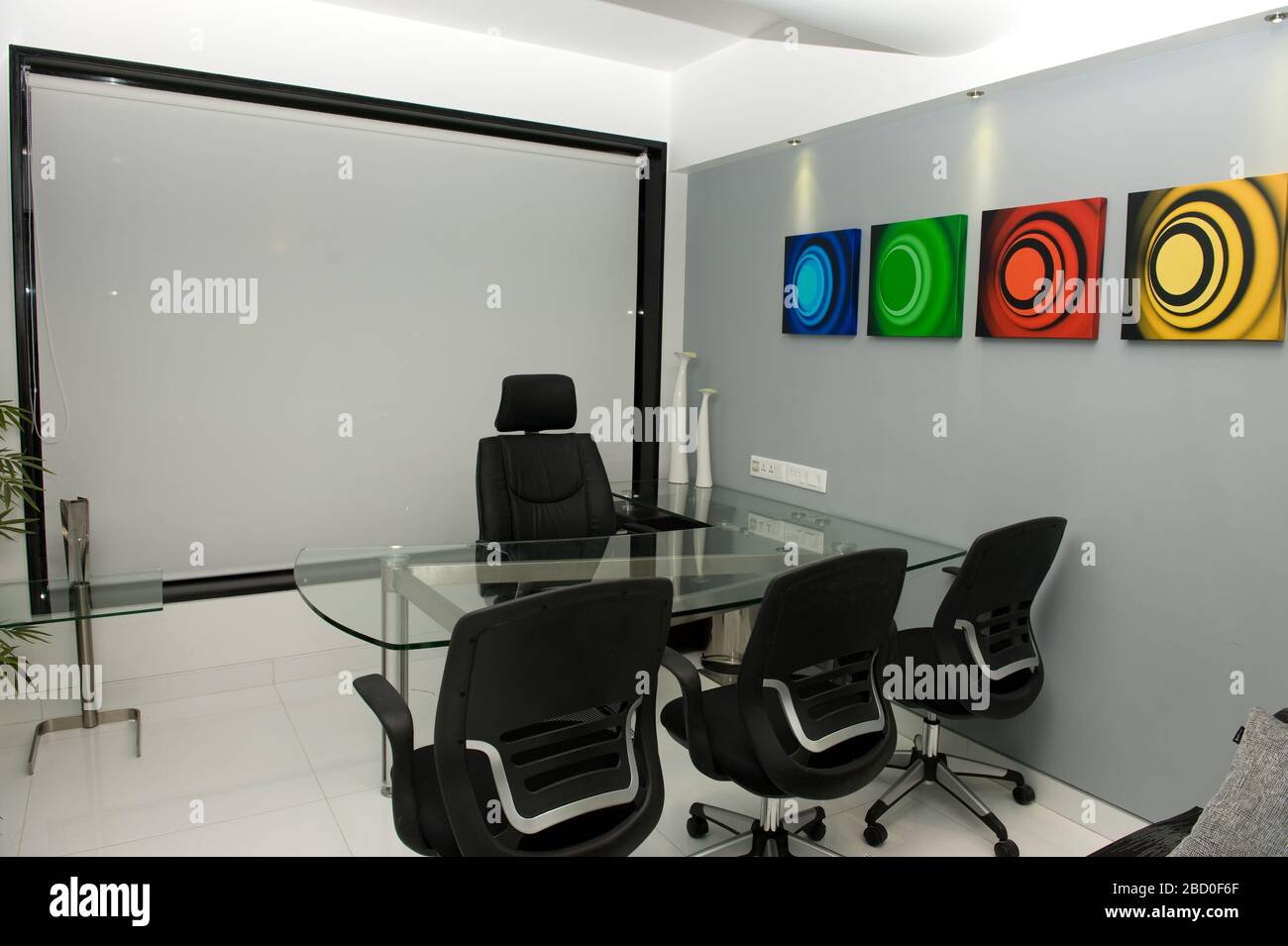 Modern manager office interior with a Blue walls, a stylish table