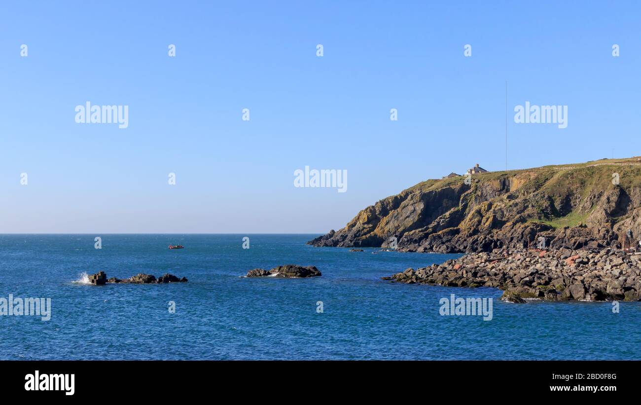 Portpatrick Cliffs View from Portpatrick harbour wall out towards the rocky cliffs and ...