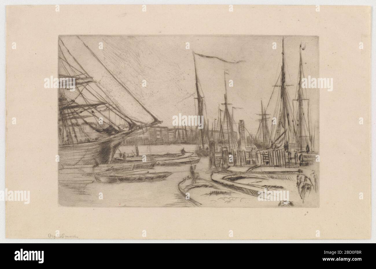 (Artist) James McNeill Whistler; United States; 1878; Drypoint on paper; H x W (overall): 14.9 x 22.6 cm (5 7/8 x 8 7/8 in); Gift of Charles Lang Freer From Billingsgate Stock Photo