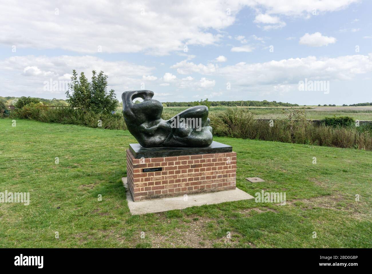 Henry Moore sculpture - Reclining Figure, Bunched 1969 - outside the concert hall, Snape maltings, Suffolk, UK Stock Photo