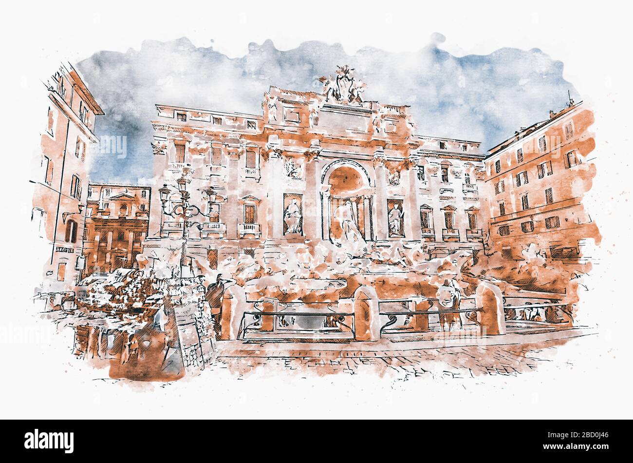 Sketch of trevi fountain Royalty Free Vector Image