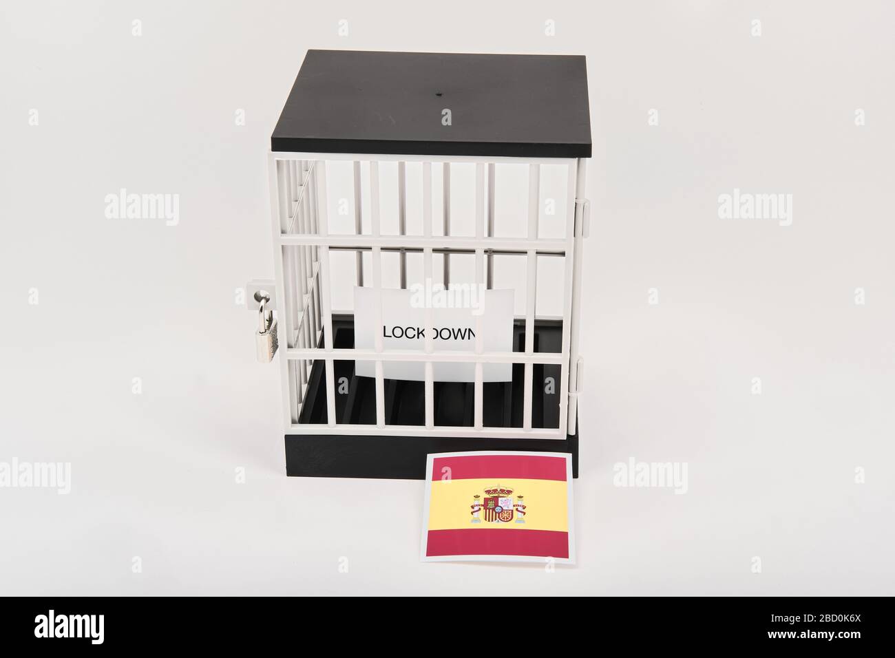 Coronavirus lockdown concept with lockdown sign inside and Spanish flag