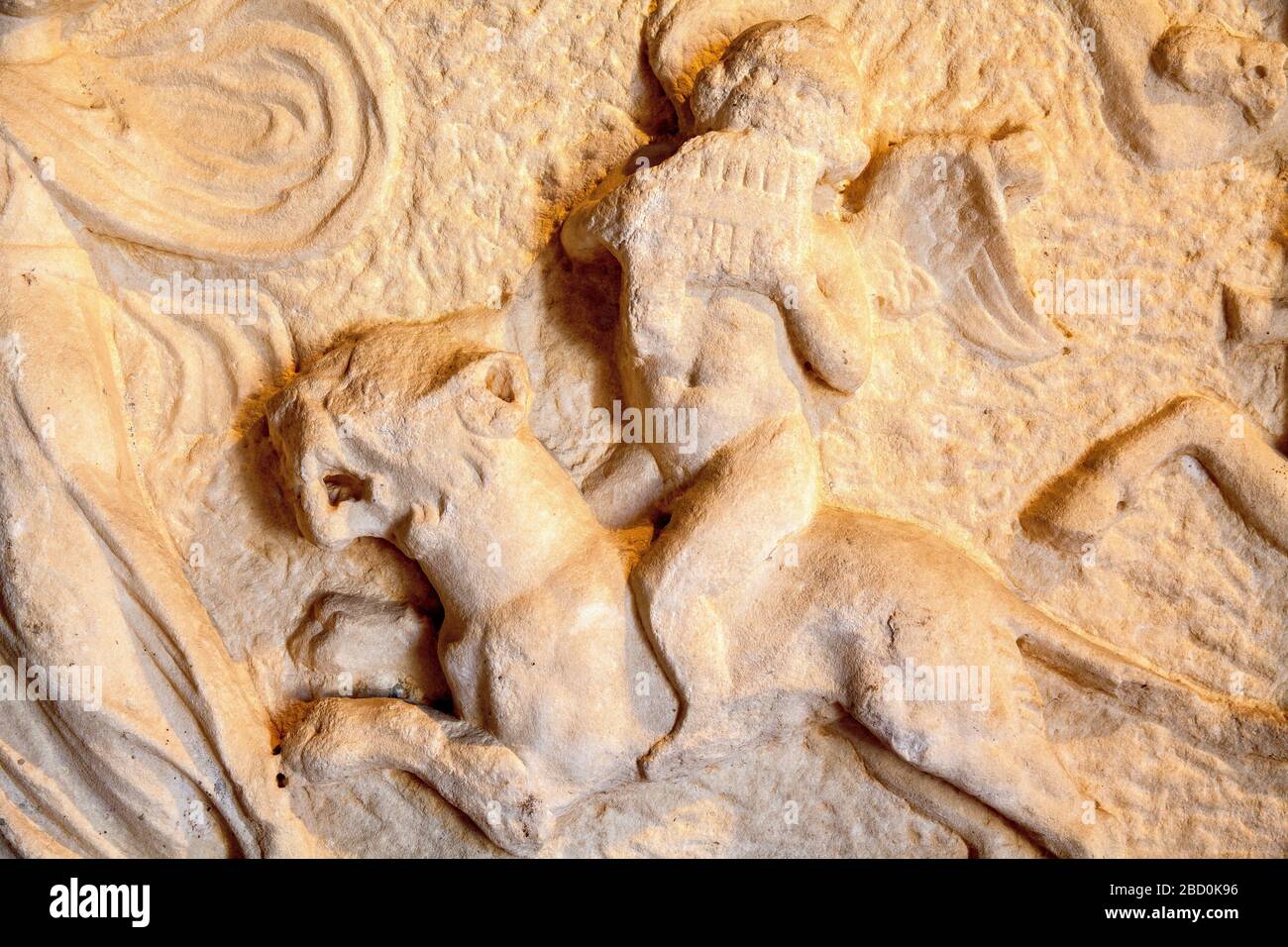 dionysos festivities reliefs, Pamukkale, Hierapolis, Turkey. Stock Photo