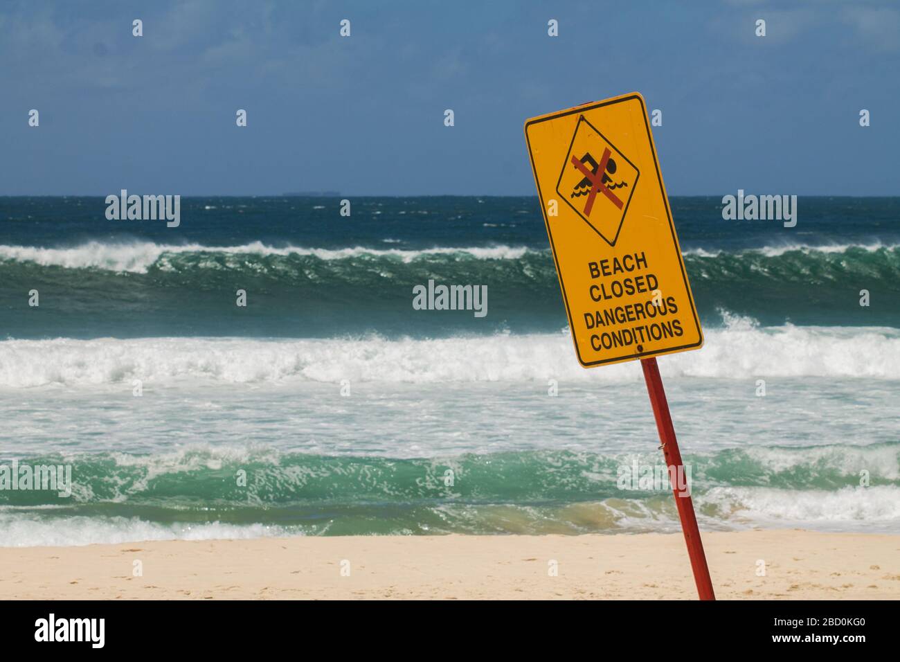 Beach closed sign at Maroubra Beach, Sydney, NSW, Australia. Stock Photo