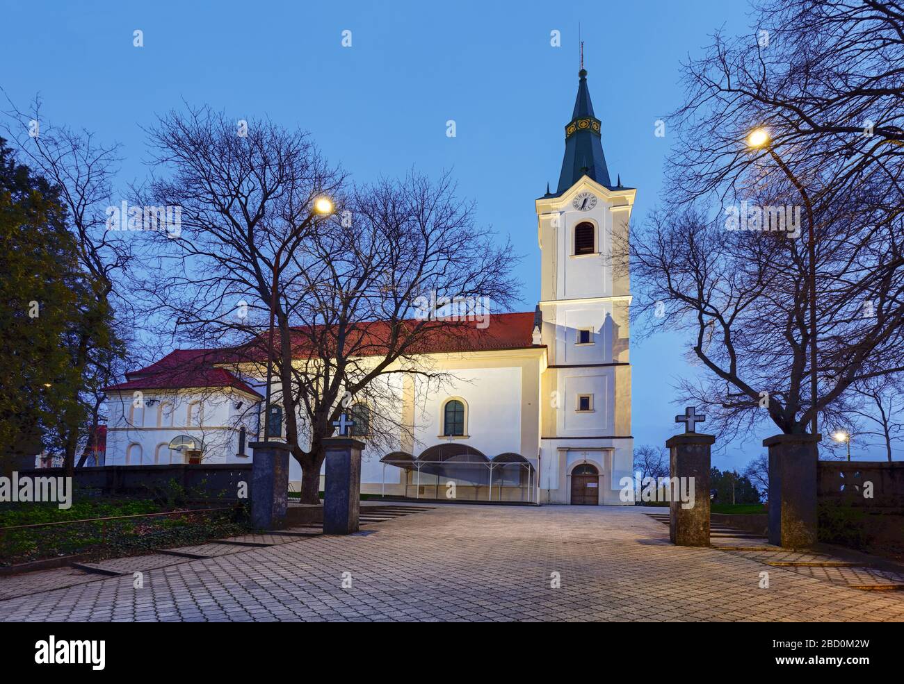 Slovakia at night, Church in Senec Stock Photo