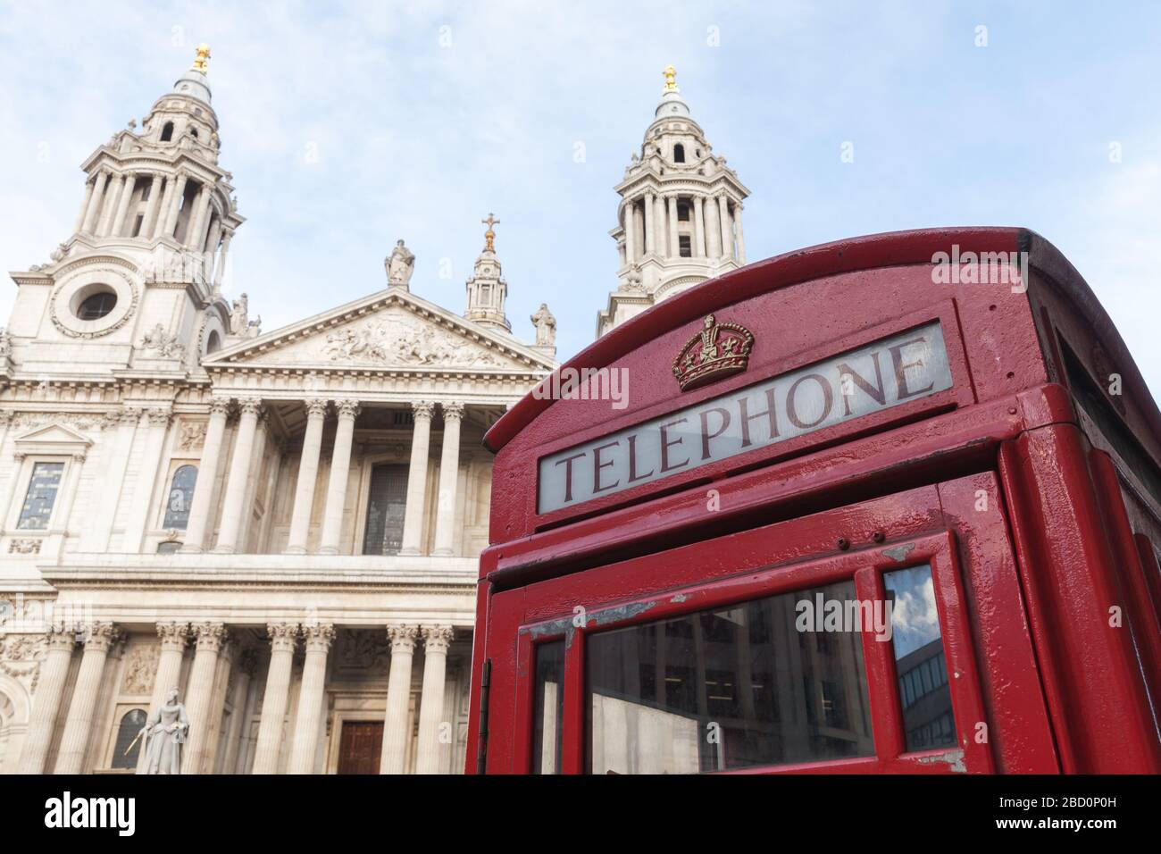 London, United Kingdom - April 25, 2019: Red telephone box K6, the most common model of London city Stock Photo