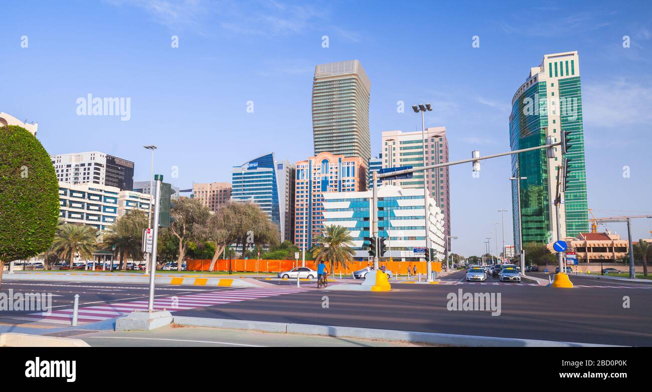 Abu Dhabi Street View Abu Dhabi, United Arab Emirates - April 9, 2019: Street View With  Skyscrapers And Modern Living Houses Of Abu Dhabi City Stock Photo - Alamy