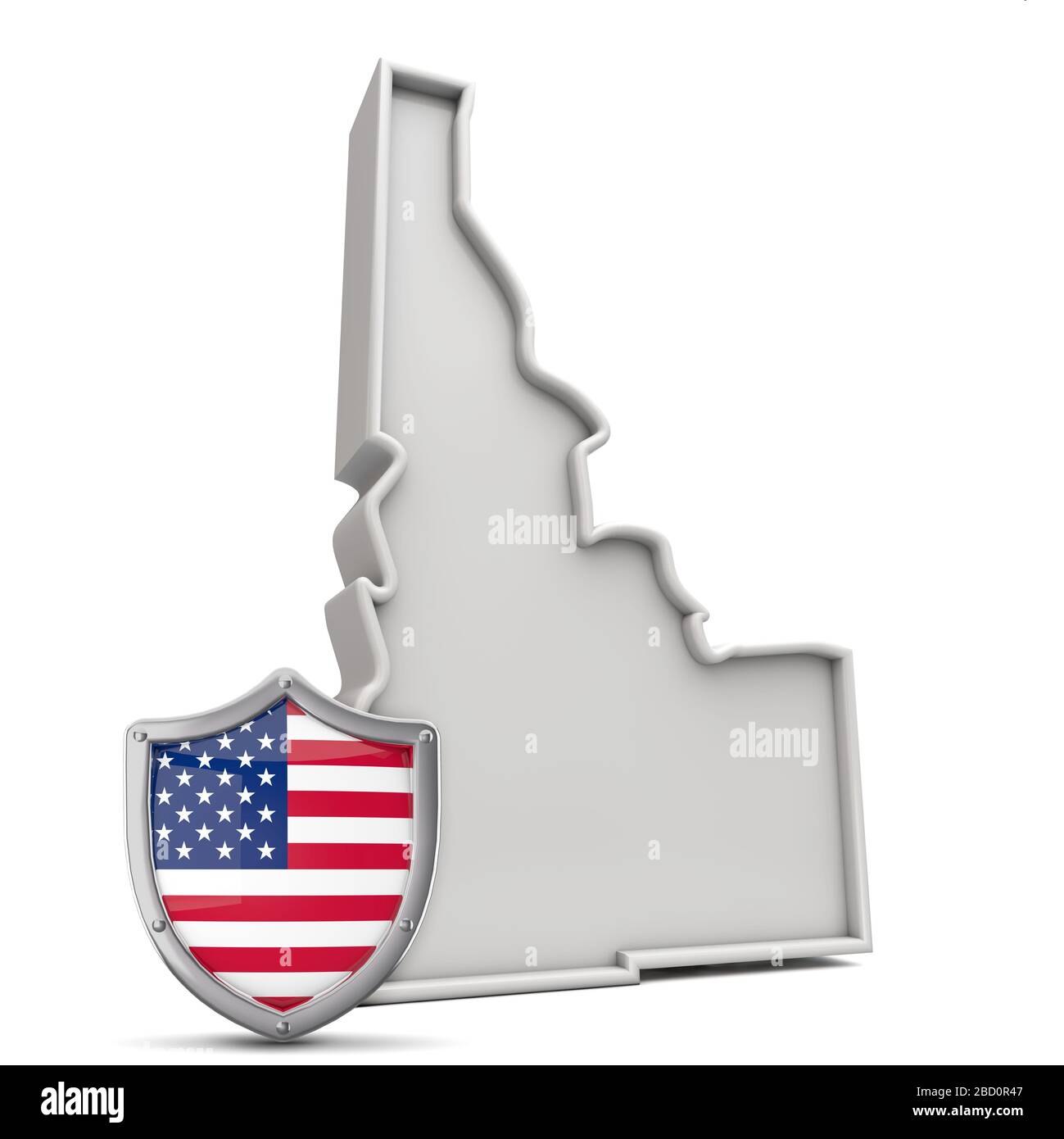 American state of Idaho, with stars and stripes shield. 3D Rendering Stock Photo
