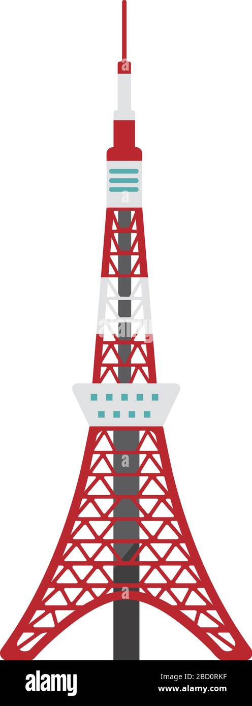 Tokyo landmark building flat vector illustration / Tokyo tower Stock Vector
