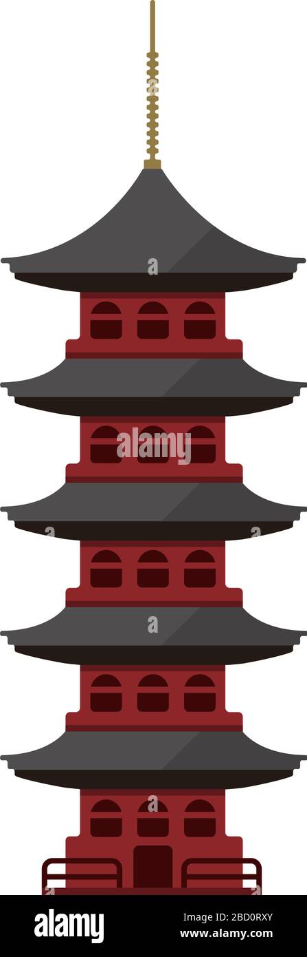 Traditional oriental pagoda flat vector illustration. Stock Vector