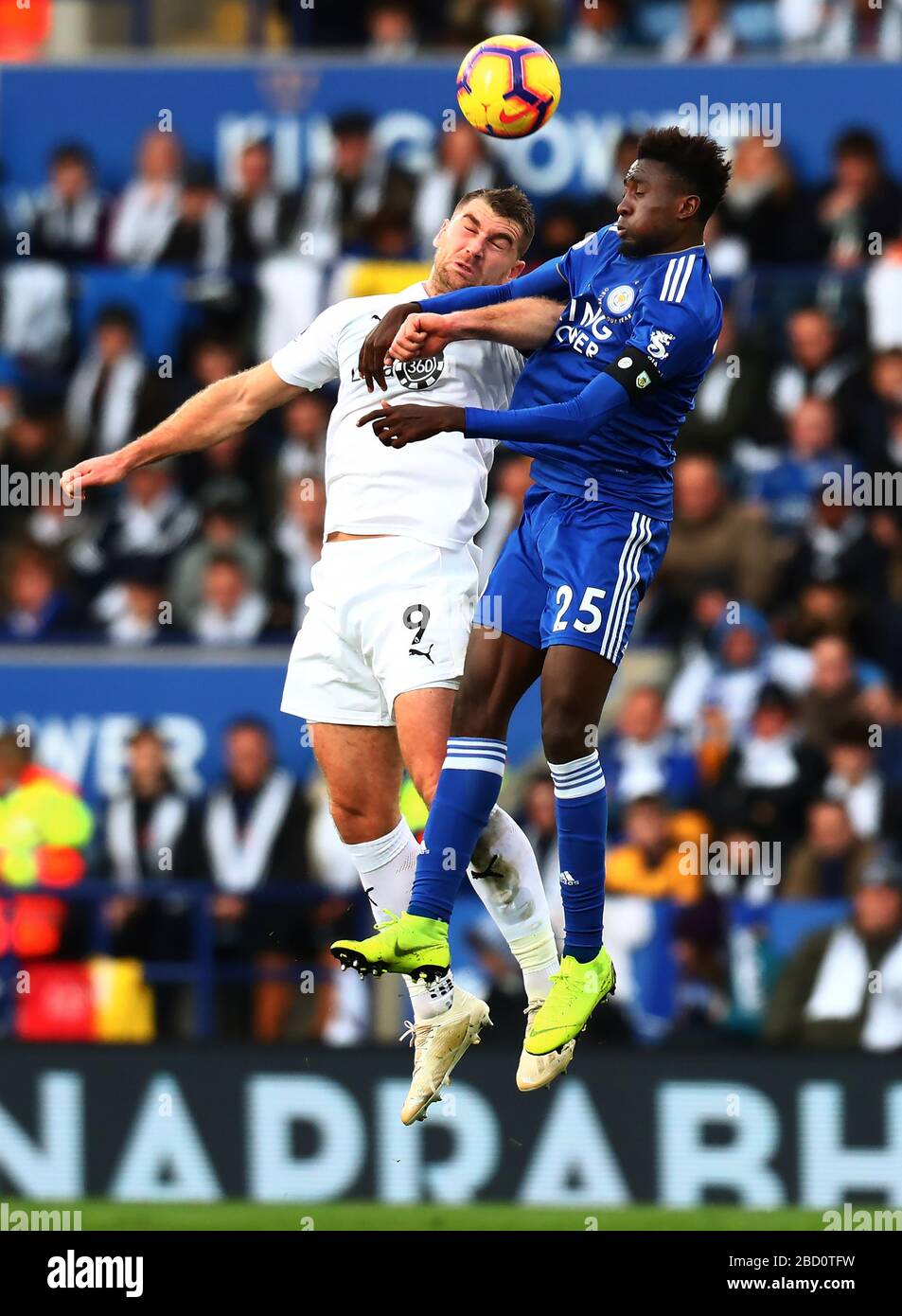 Wilfred Ndidi of Leicester City and Sam Vokes of Burnley in action - Leicester City v Burnley, Premier League, King Power Stadium, Leicester - 10th November 2018 Stock Photo
