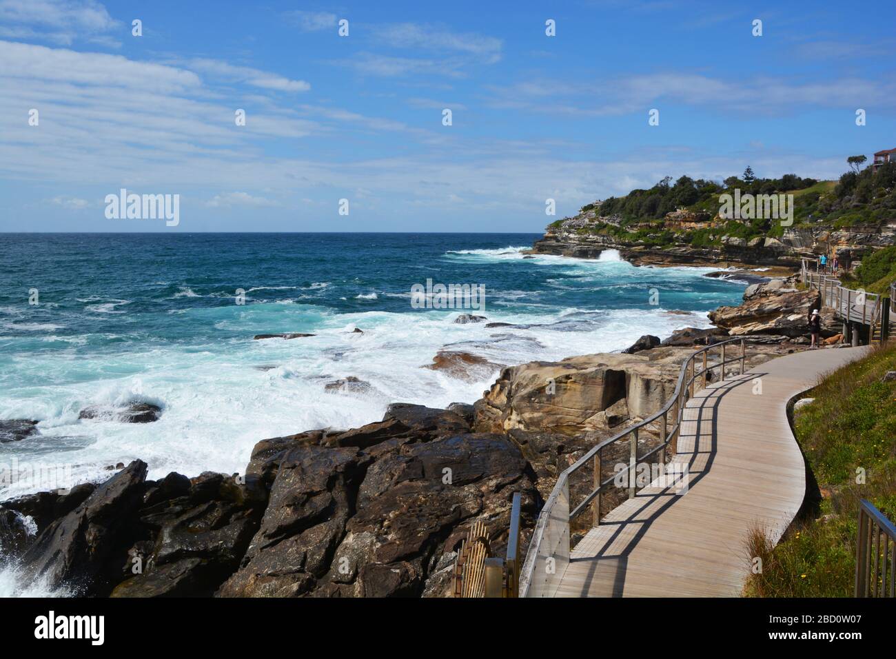Panoramic ocean view overlooking the Bondi to Bronte coastal walk on a beautiful sunny day Stock Photo