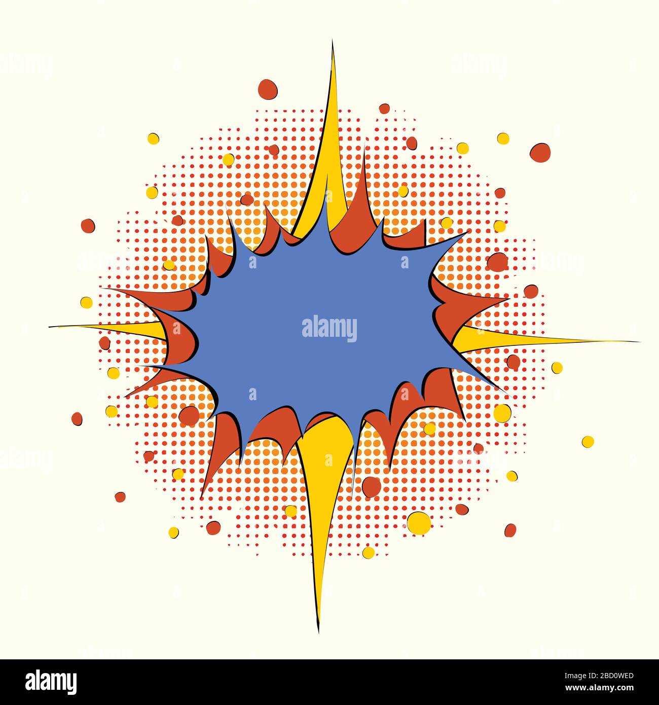 Hand Drawn Cartoons Style Star Burst Explosion Copy Space In Red Blue And Yellow Background Stock Vector