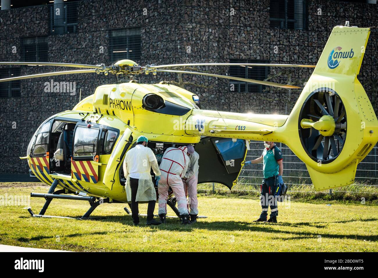 NIEUWEGEIN, 05-04-2020, Special medical transport helicopter for transferring corona patients between Dutch and Germany hospitals called the Lifeliner5. Stock Photo