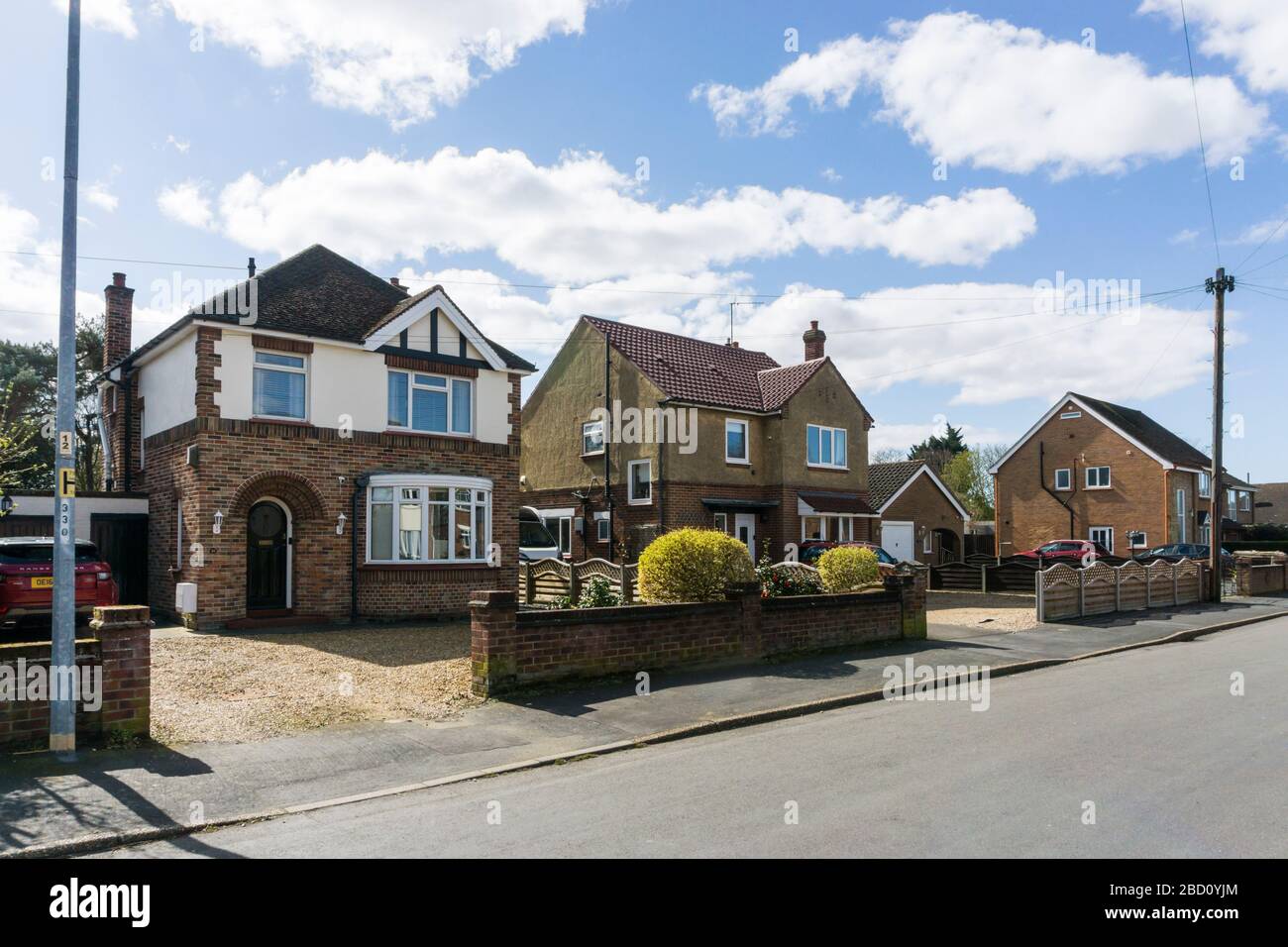 A road of detached houses in King's Lynn, Norfolk. Stock Photo