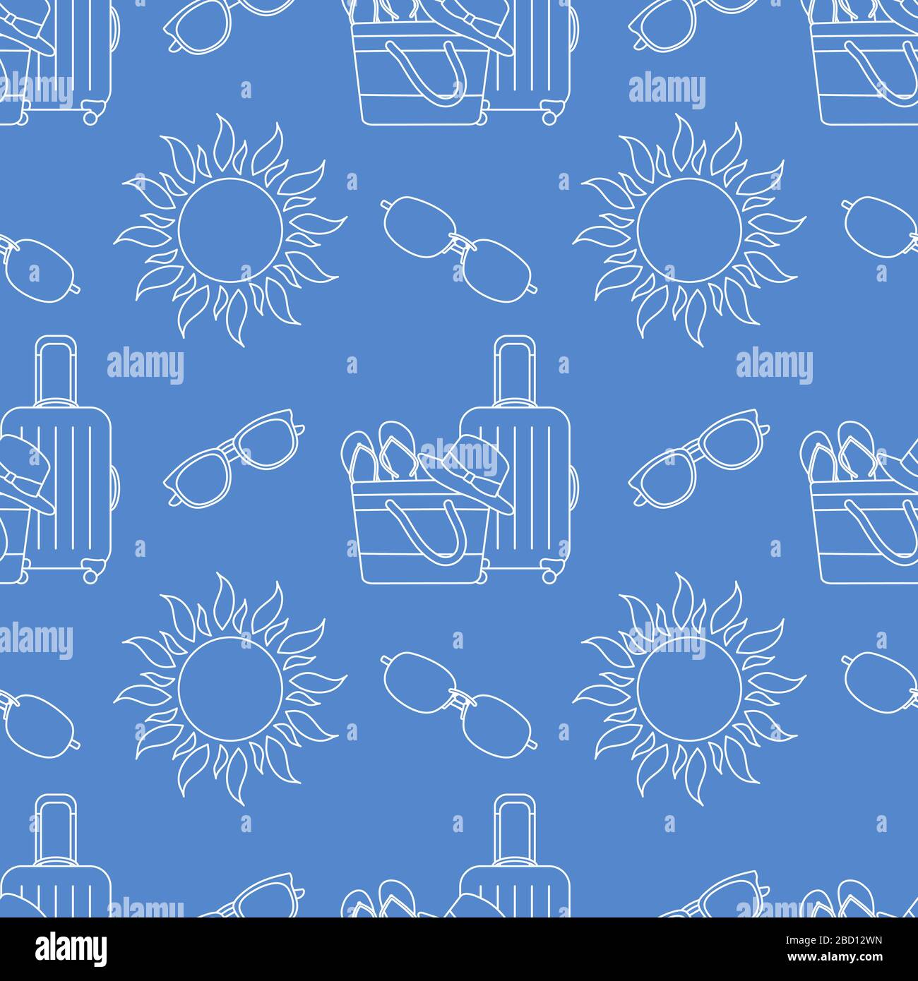 Vector travel seamless pattern Illustration with suitcase, beach bag ...
