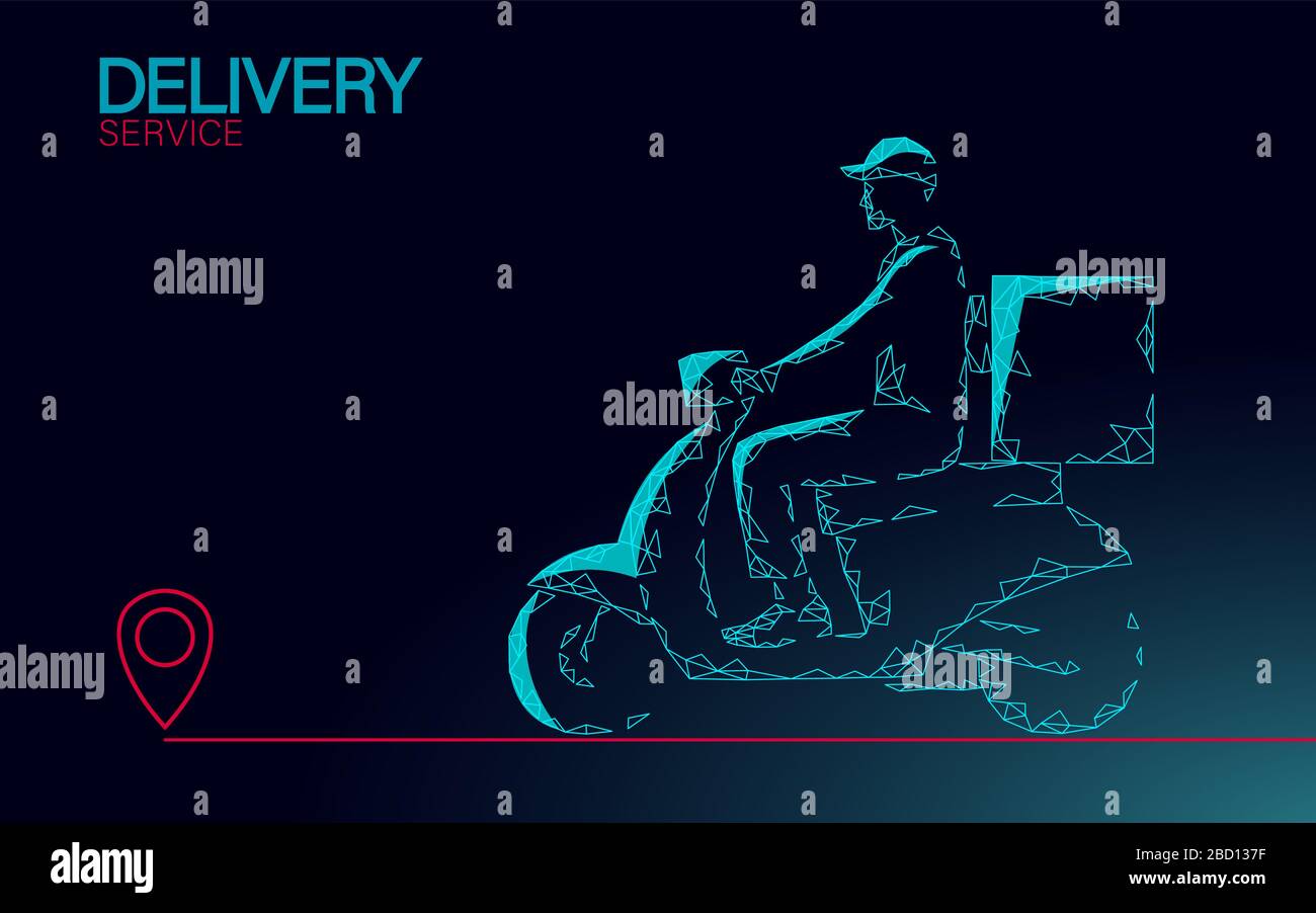 Scooter delivery box courier. Ride road food shipping mobile app order