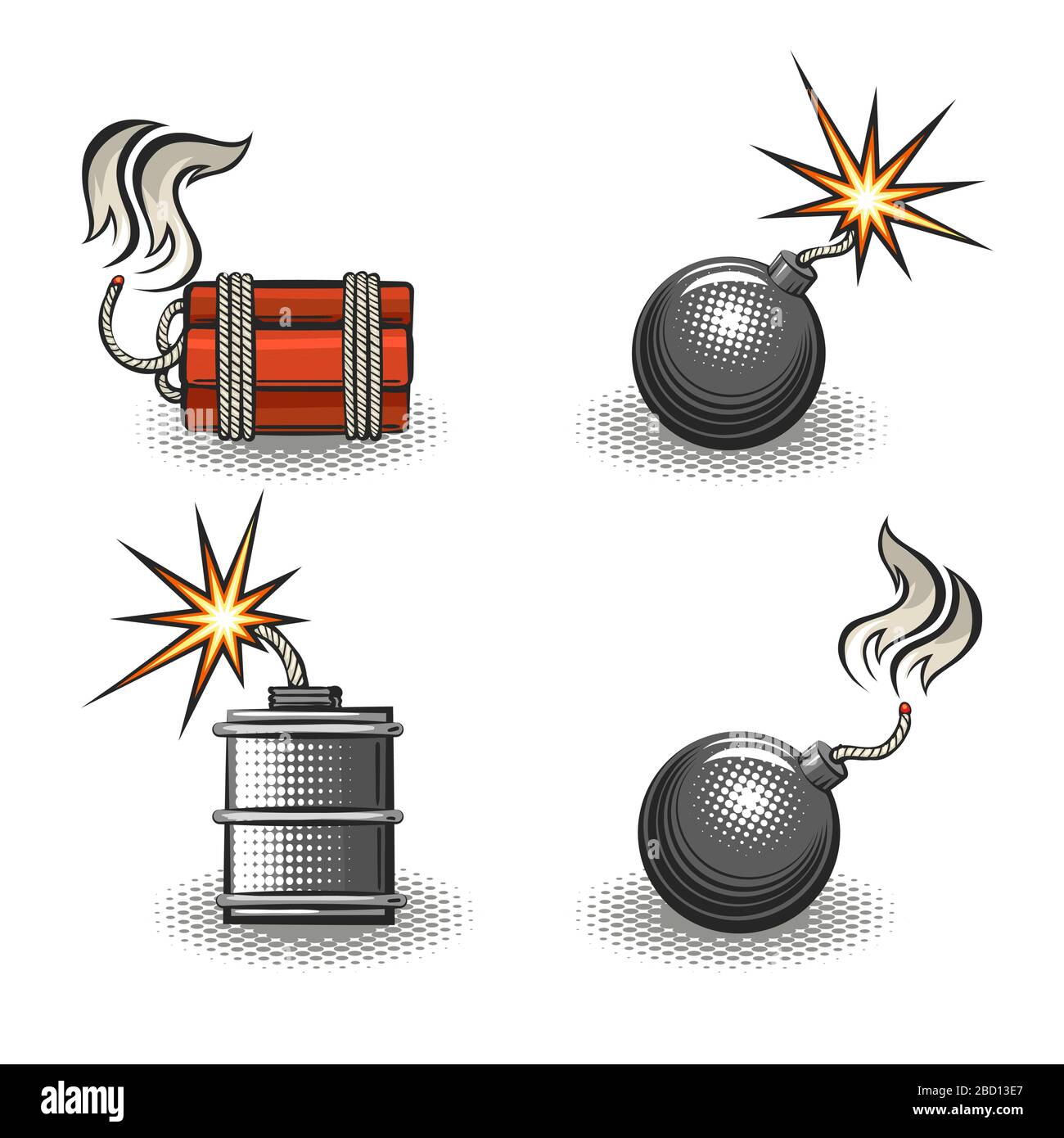 Cartoon Bomb Emblem Set drawn in cartoon style. Vector illustration. Stock Vector