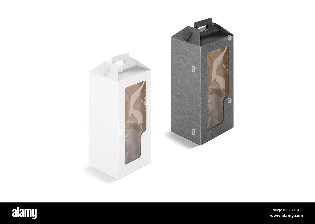 Blank black and white rectangular wine box plastic window mockup Stock Photo
