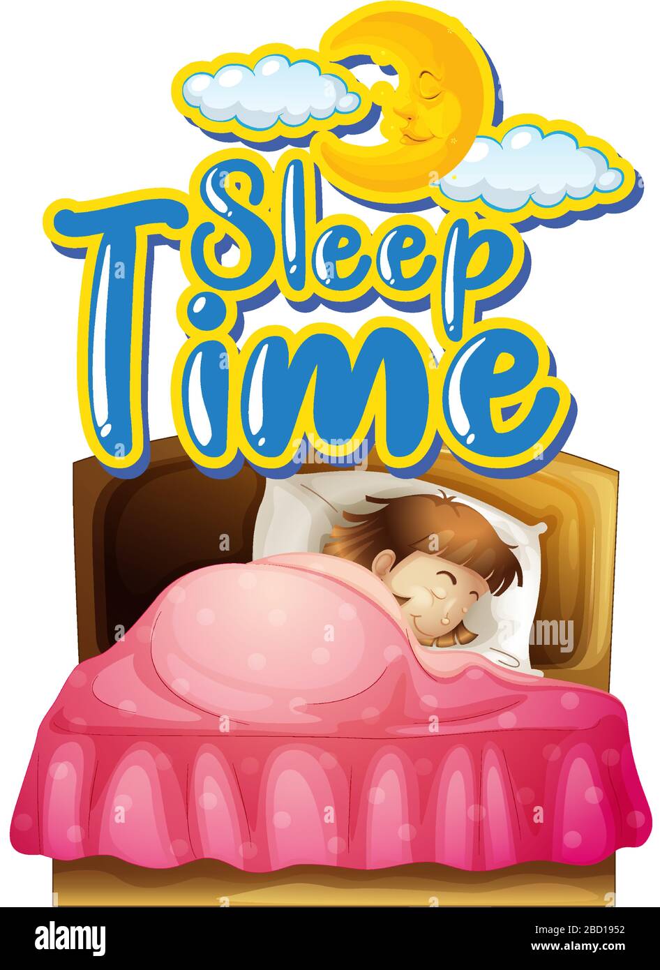 Font design for word sleep time with girl sleeping in bed illustration