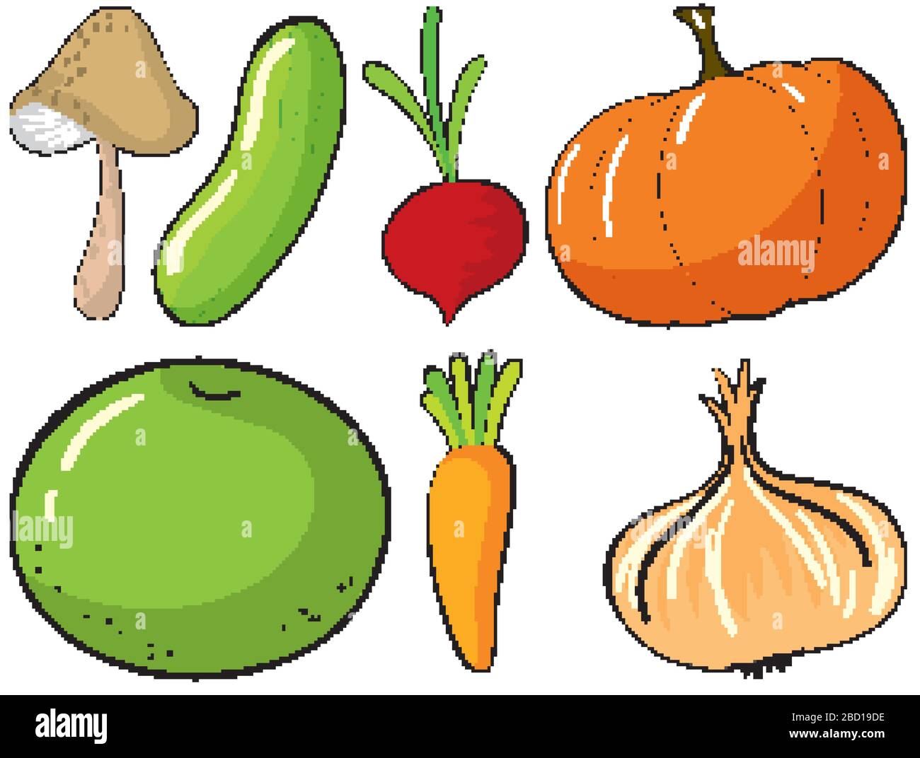 Large set of fruits and vegetables on white background illustration ...