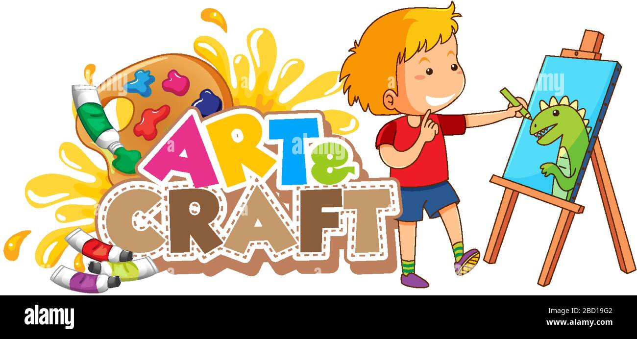 Font design for word art and craft with boy drawing on canvas illustration  Stock Vector Image \u0026 Art - Alamy, image size:1300x692