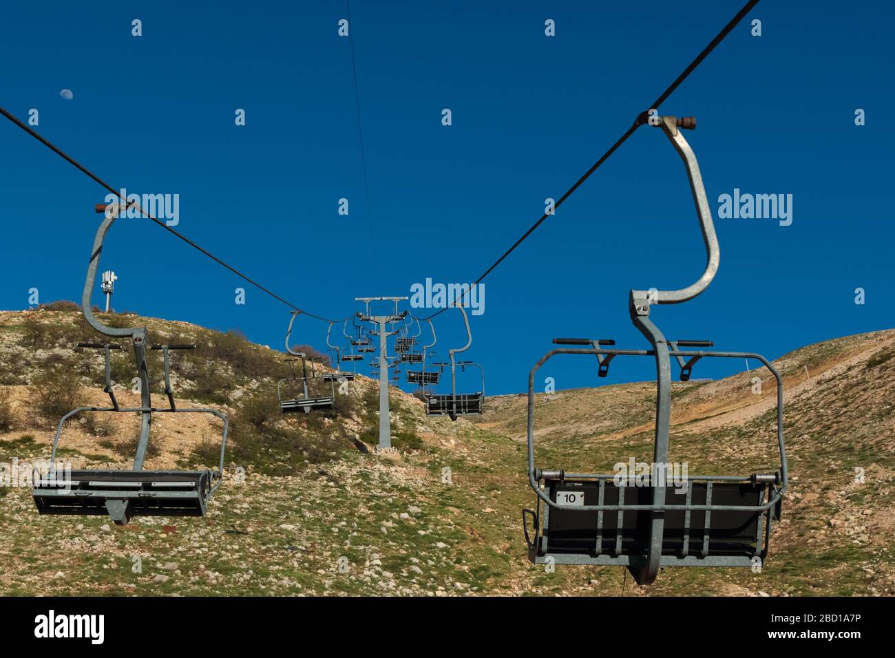 Chair lifts for the skiing season at Zaarour, Lebanon. Stock Photo