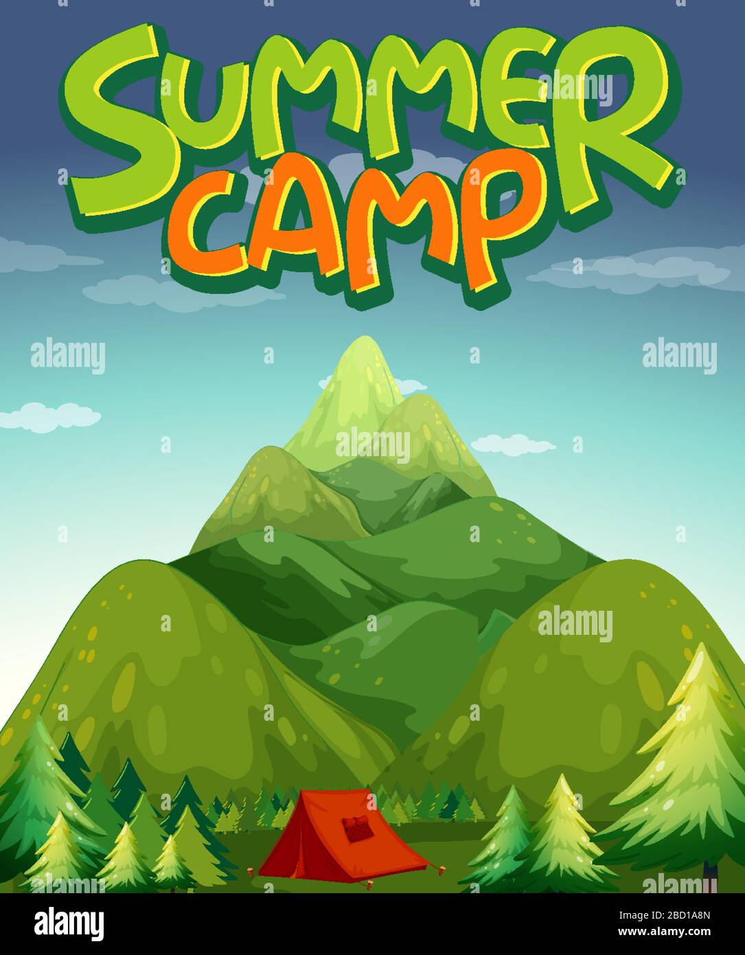 Scene background design for word summer camp with mountain in background  illustration Stock Vector Image & Art - Alamy