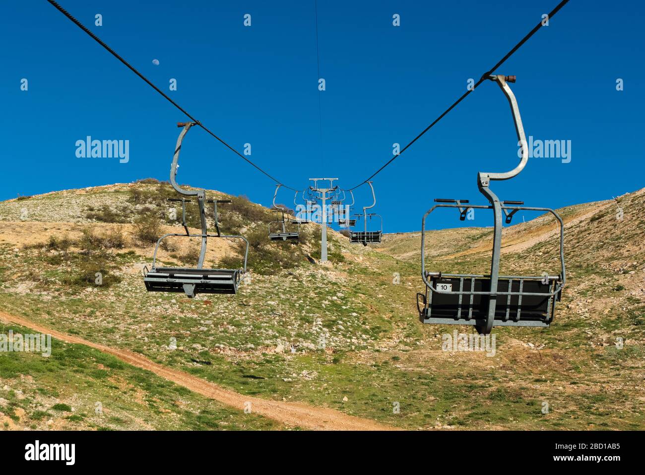 Chair lifts for the skiing season at Zaarour, Lebanon. Stock Photo