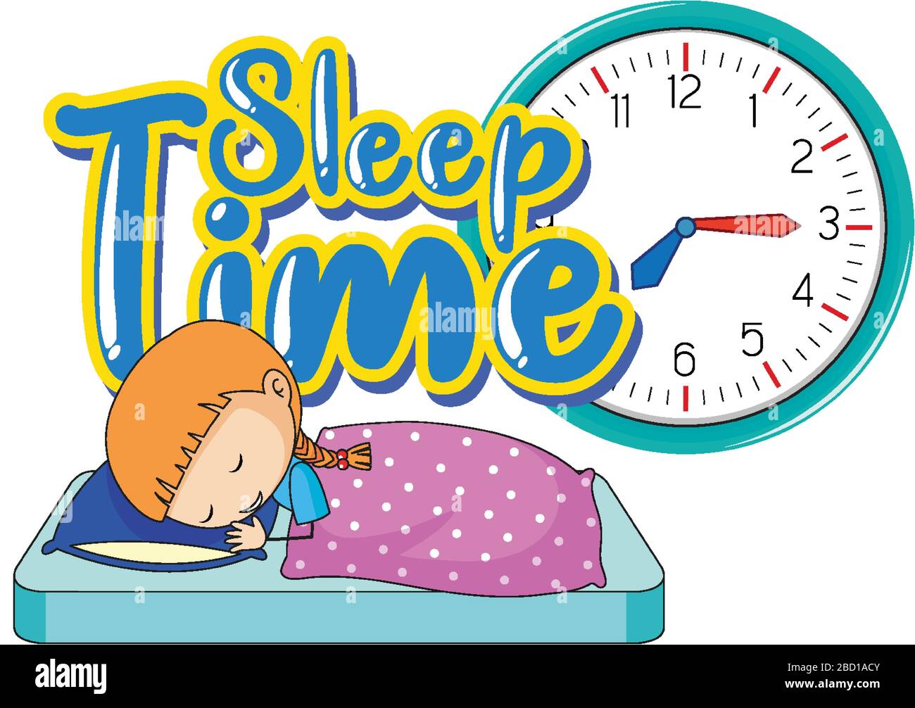 Font design for word sleep time with girl sleeping in bed illustration