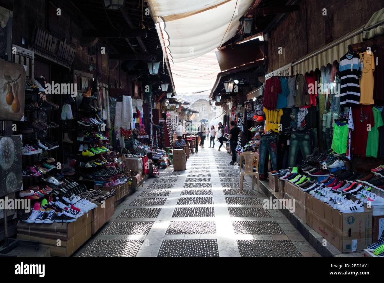 Byblos, Lebanon May 12, 2017 Numerous souvenir shops at Byblos souks