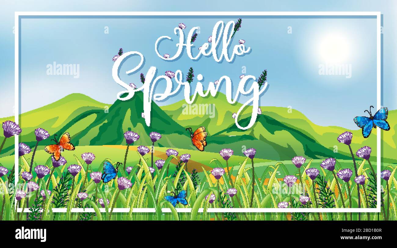 Nature scene background with butterflies in garden illustration Stock ...