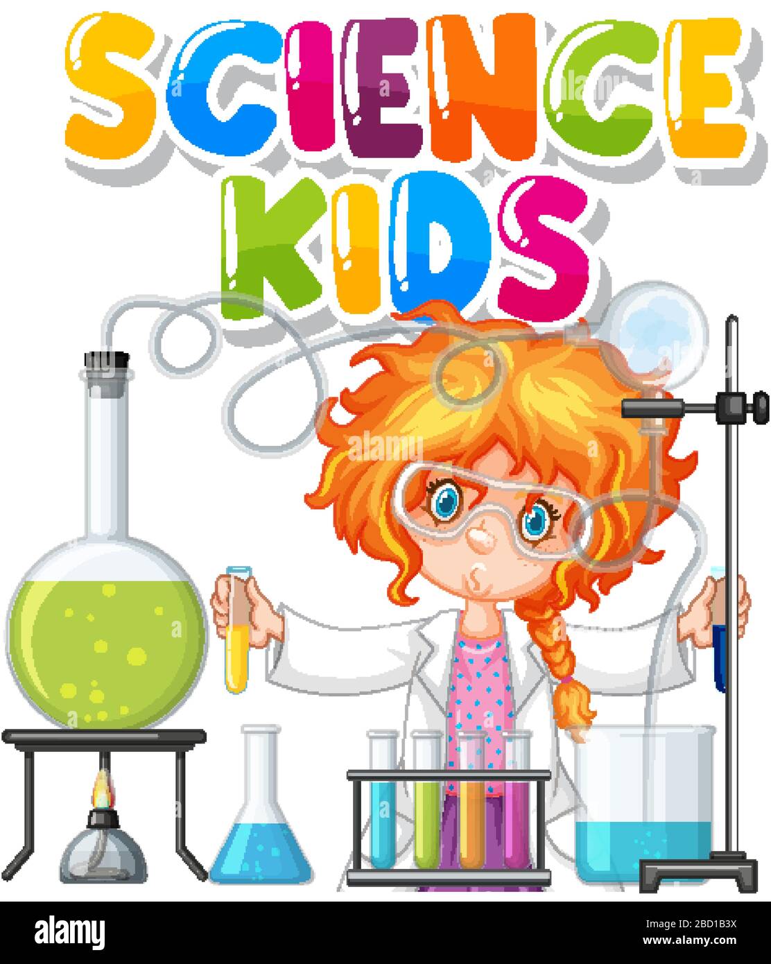 Font design for word science kids with girl in science lab illustration Stock Vector