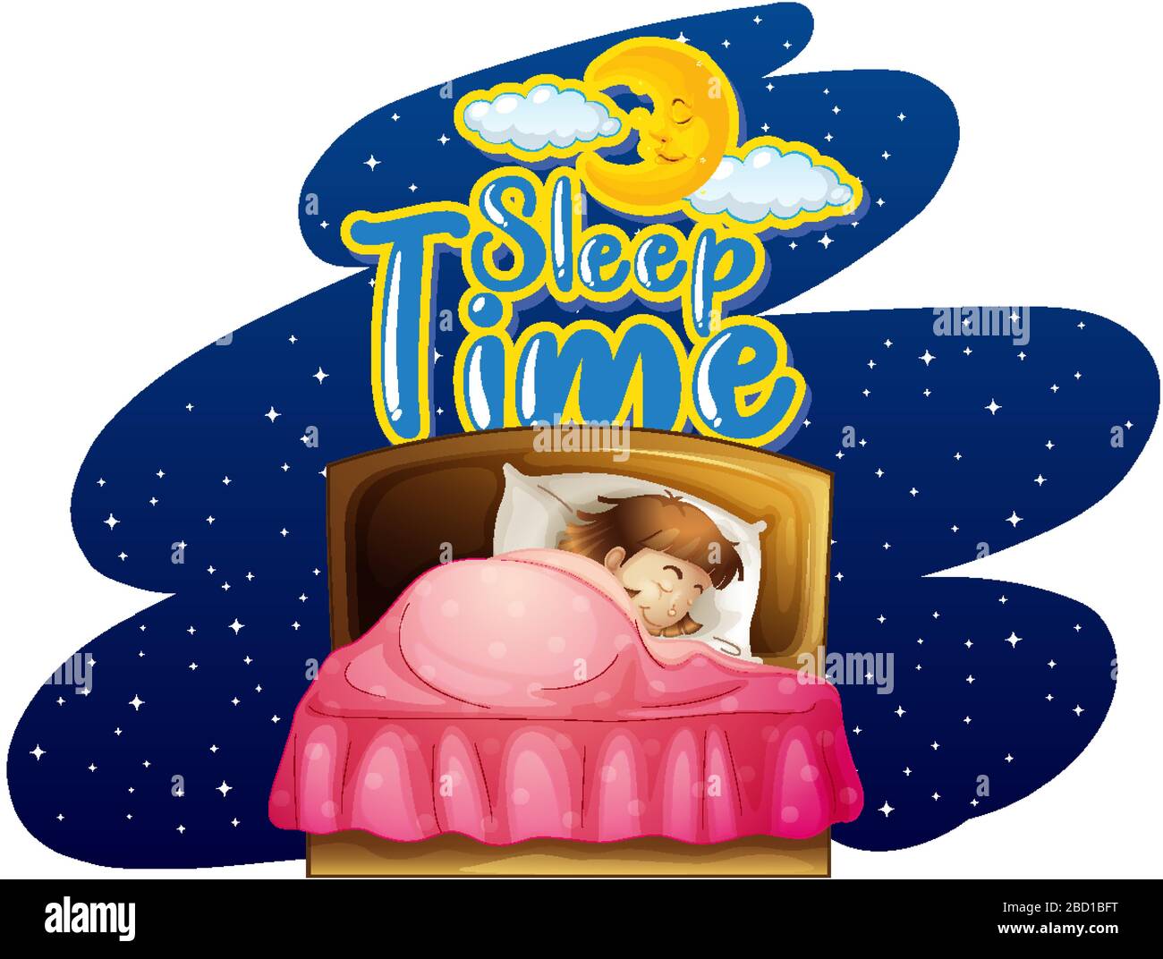 Font design for word sleep time with girl sleeping in bed illustration