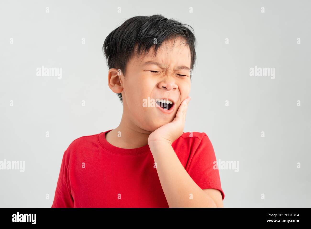 little boy child have toothache, toothache emotions large inflated
