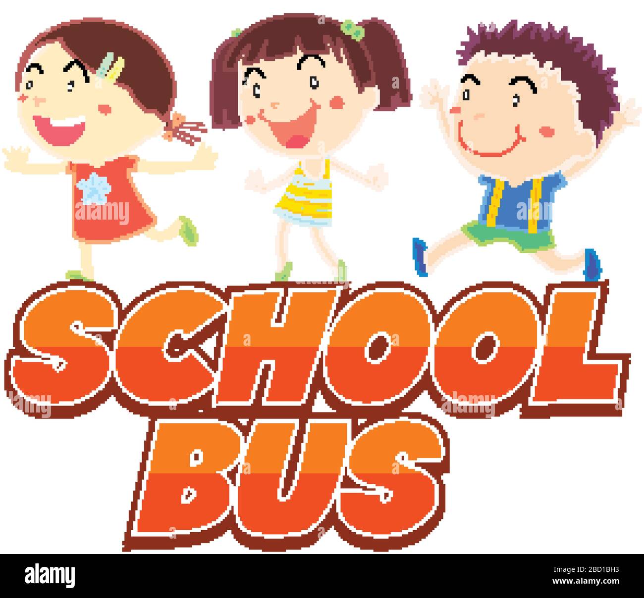 Font design for word school time with happy kids illustration Stock ...