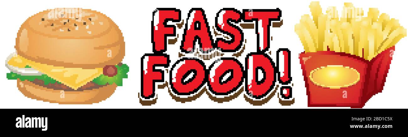 Fast Food Word Design Font design for word fast food with hamburger and fries illustration ...
