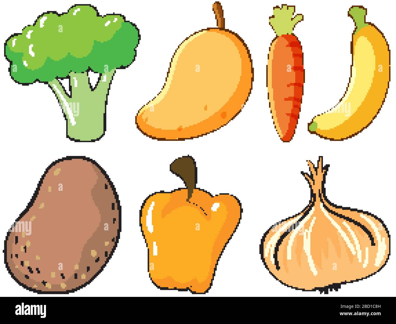 Large set of fruits and vegetables on white background illustration ...