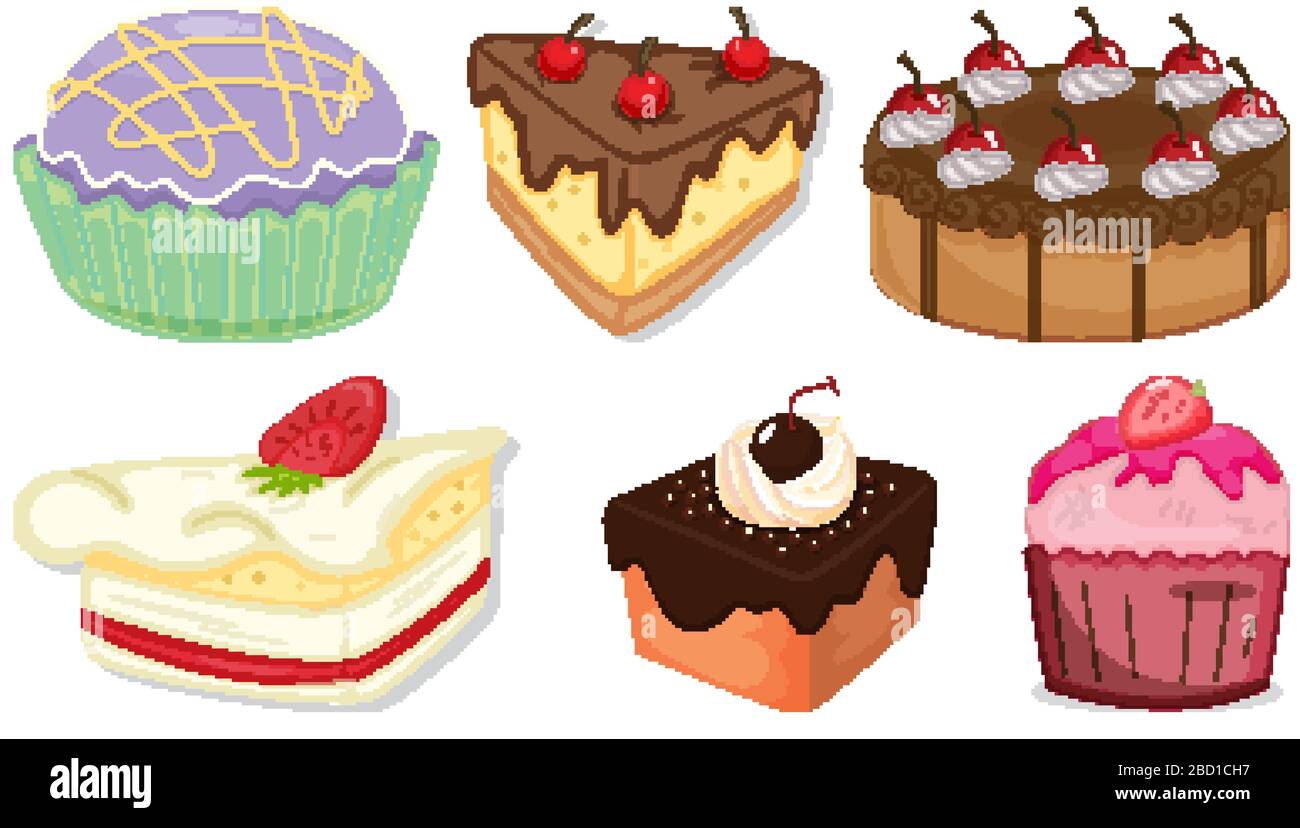 Big set of different menu for desserts on white background illustration Stock Vector